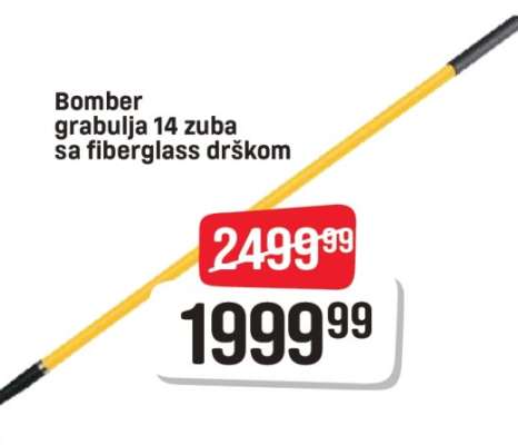 Bomber grabulja 14 zuba sa fiberglass drškom