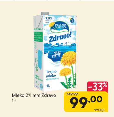 Mleko 2%mm Zdravo 1l