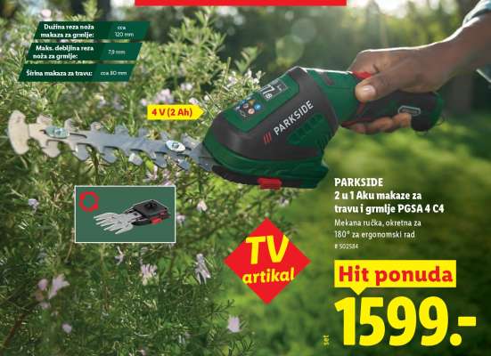 PARKSIDE 2 u 1 Aku makaze za travu i grmlje PGSA 4 C4