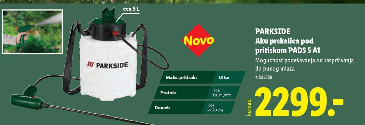 PARKSIDE Aku prskalica pod pritiskom PADS 5 A1