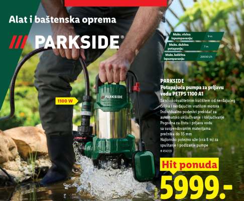 PARKSIDE Potapajuća pumpa za prljavu vodu PETPS 1100 A1
