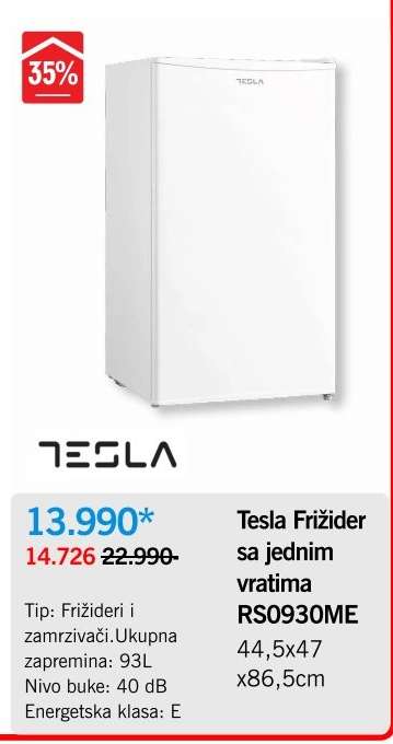 Tesla Frižider sa jednim vratima RS0930ME