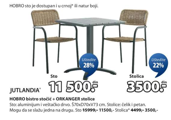 JUTLANDIA HOBRO bistro stočić + ORKANGER stolice