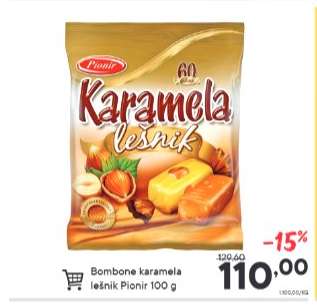 Bombone karamela lešnik Pionir 100 g