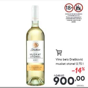 Vino belo Drašković muskat otonel 0.75 l