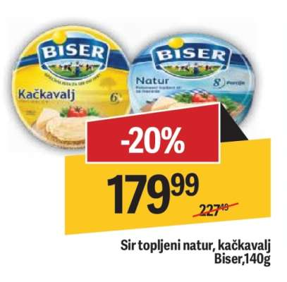 Sir topljeni natur, kačkavalj Biser, 140g