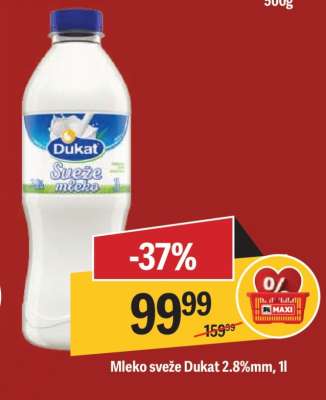 Mleko sveže Dukat 2.8%mm, 1l