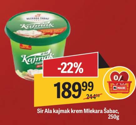Sir Ala kajmak krem Mlekara Šabac 250g