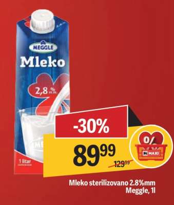 Mleko sterilizovano 2.8%mm Meggle, 1l