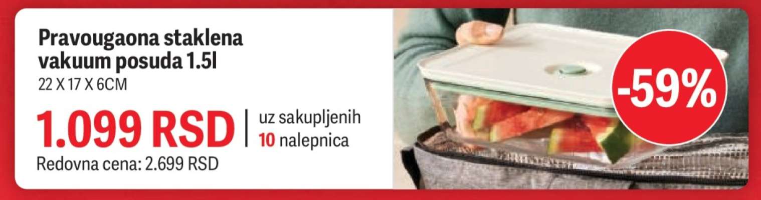 Pravougaona staklena vakuum posuda 1.5l