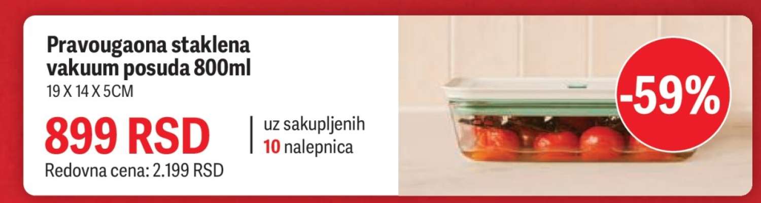 Pravougaona staklena vakuum posuda 800ml