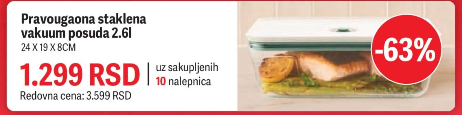 Pravougaona staklena vakuum posuda 2.6l