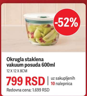 Okrugla staklena vakuum posuda 600ml