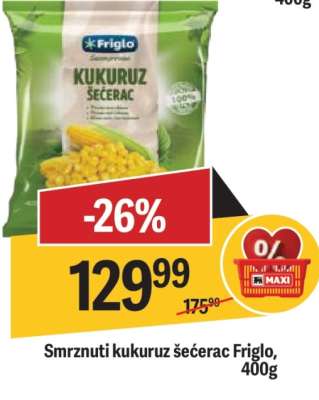 Smrznuti kukuruz šećerac Friglo, 400g