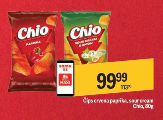 Čips crvena paprika, sour cream Chio, 80g