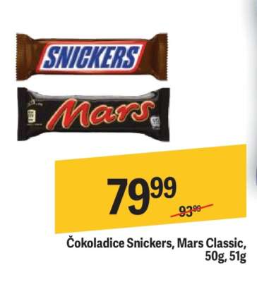 Čokoladice Snickers, Mars Classic, 50g, 51g