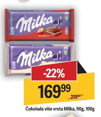 Čokolada više vrsta Milka, 90g, 100g