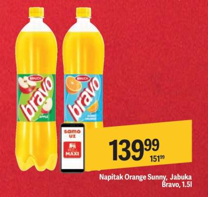 Napitak Orange Sunny, Jabuka Bravo, 1.5l
