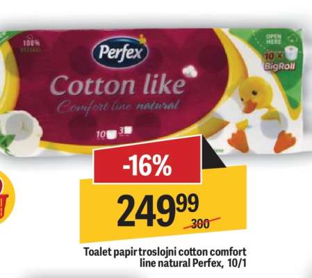 Toalet papir troslojni Cotton Comfort line natural Perfex, 10/1