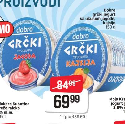 Dobro grčki jogurt sa ukusom jagode, kajsije