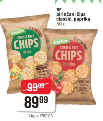 BF pirinčani čips classic, paprika