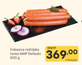 Kobasica roštiljska tanka MAP Delikato 500 g