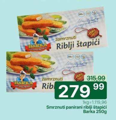 Smrznuti panirani riblji štapići Barka 250g