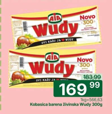 Kobasica barena živinska Wudy, 300g