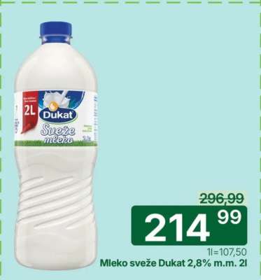 Mleko sveže Dukat 2,8% m.m. 2l