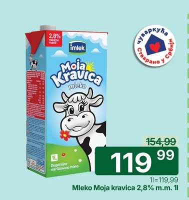 Mleko Moja kravica 2,8% m.m. 1l
