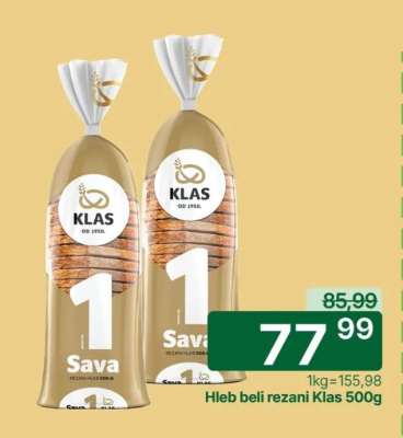 Hleb beli rezani Klas 500g
