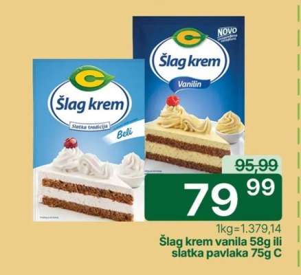 Šlag krem vanila 58g ili slatka pavlaka 75g C