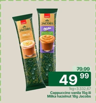 Cappuccino vanila 15g ili Milka hazelnut 18g Jacobs