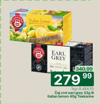 Čaj crni earl grey 33g ili italian lemon 40g Teekanne