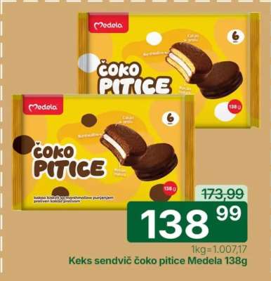 Keks sendvič čoko pitice Medela 138g