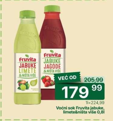 Voćni sok Fruvita jabuke, limete&ništa više 0,8l