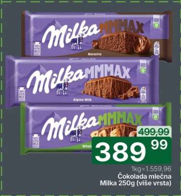 Čokolada mlečna Milka 250g (više vrsta)