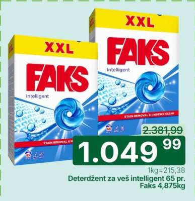 Deterdžent za veš intelligent 65 pr. Faks 4,875kg