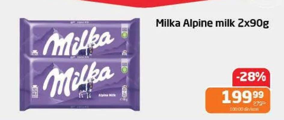 Milka Alpine milk 2x90g