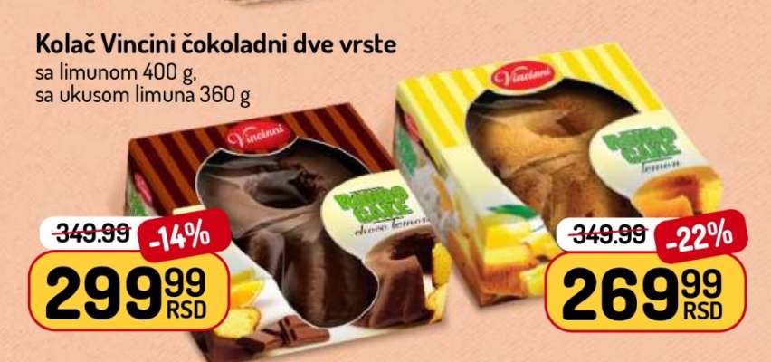 Kolač Vincini čokoladni dve vrste sa limunom 400 g