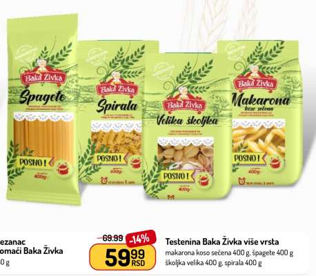 Testenina Baka Živka više vrsta