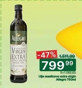 Ulje maslinovo extra virgin Allegro 750ml