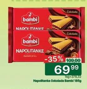 Napolitanke čokolada Bambi 185g