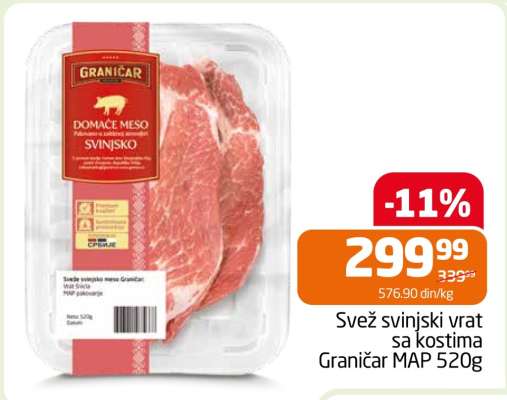 Svež svinjski vrat sa kostima Graničar MAP 520g