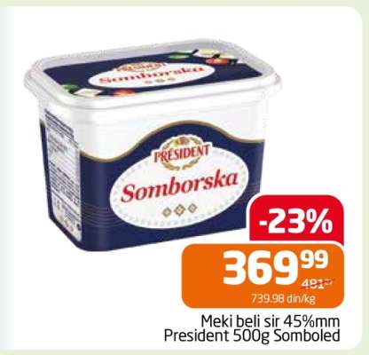 Meki beli sir 45%mm President 500g Somboled