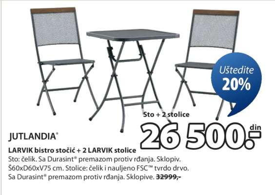 LARVIK bistro stočić + 2 LARVIK stolice
