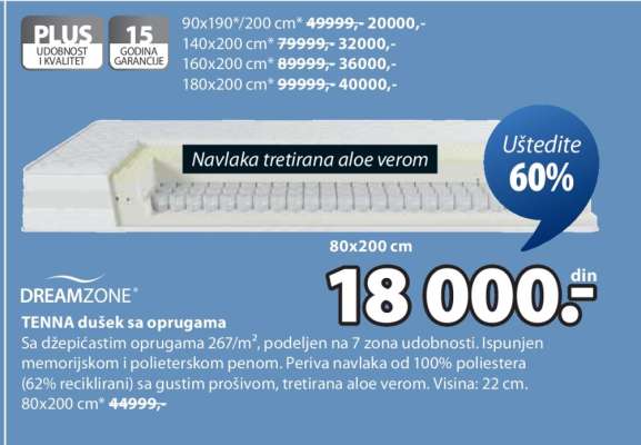 DREAMZONE TENNA dušek sa oprugama