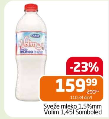 Sveže mleko 1,5%mm Volim 1,45l Somboled