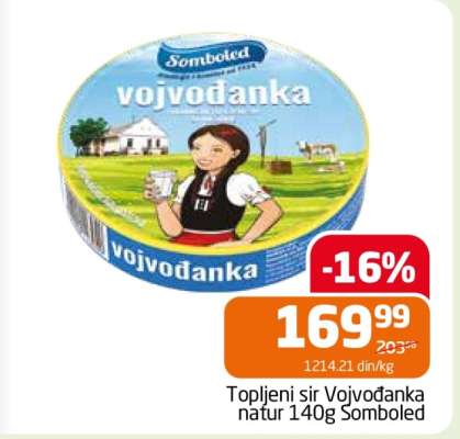 Topljeni sir Vojvodanka natur 140g Somboled