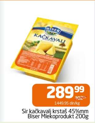Sir kačkavalj krstaš 45%mm Biser Mlekoprodukt 200g